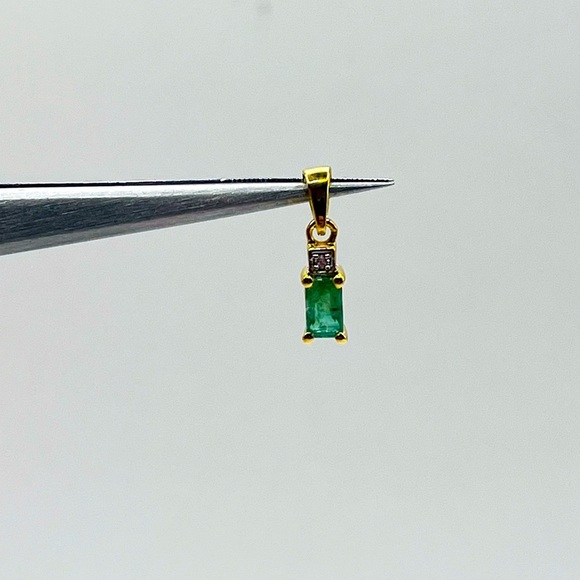 Natural Emerald Gold Plated Emerald Cut Pendant - Picture 2 of 5